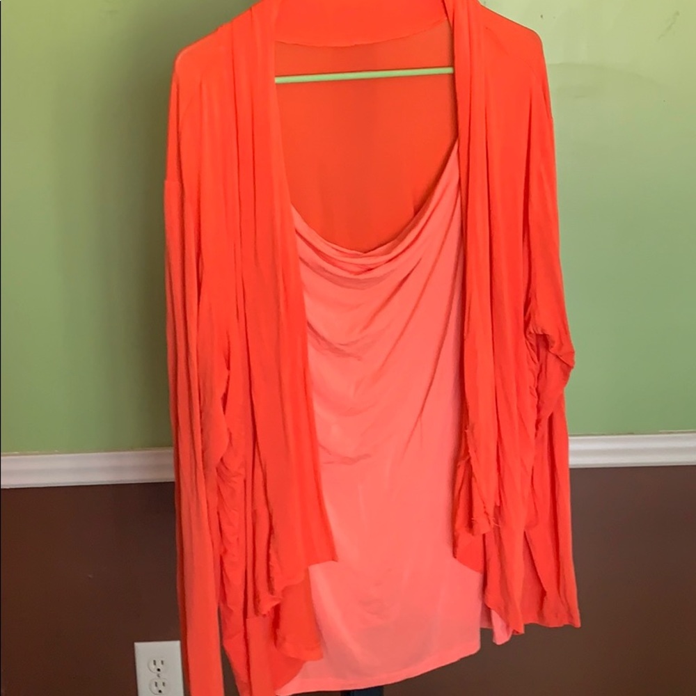 Long sleeve faux cardigan w/under shirt